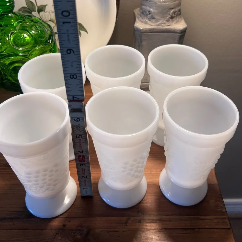 Elegant White Milk Glass Goblets Set 5 Plain Bottom